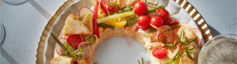Hummus met groente en pitachips