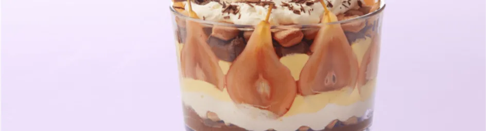Trifle met peer, chocolade en advocaat