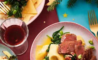 Open lasagne met hertenbiefstuk