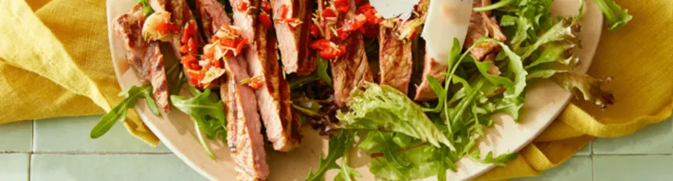 Ribeye met pecorino en rucola