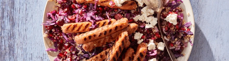 Vegaworstjes met pink quinoa