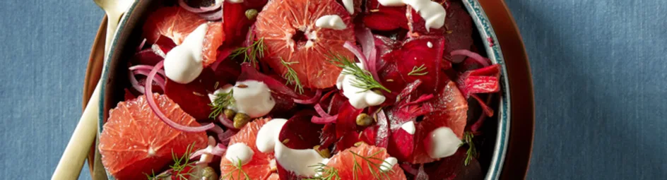 Salade van rode biet, grapefruit en dille