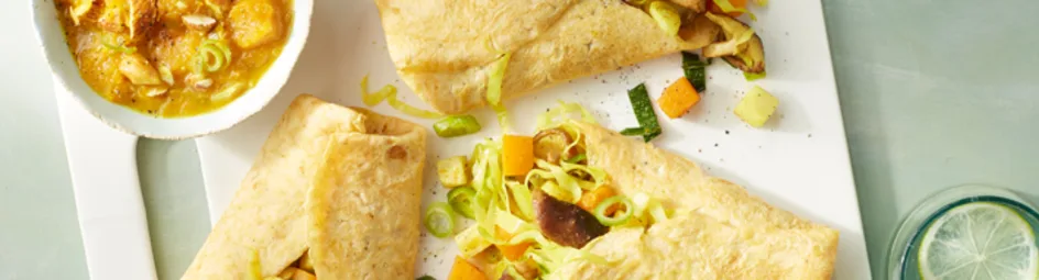 Omelet-wraps met shiitake en amandelsalsa