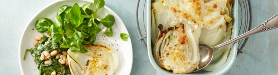 Gegratineerde venkel met bonenpuree