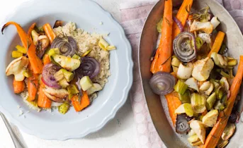 Wortels en prei uit de oven