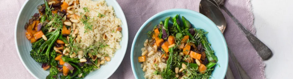 Zoete aardappel met stengel broccoli