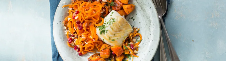 Wortelspaghetti met kabeljauw