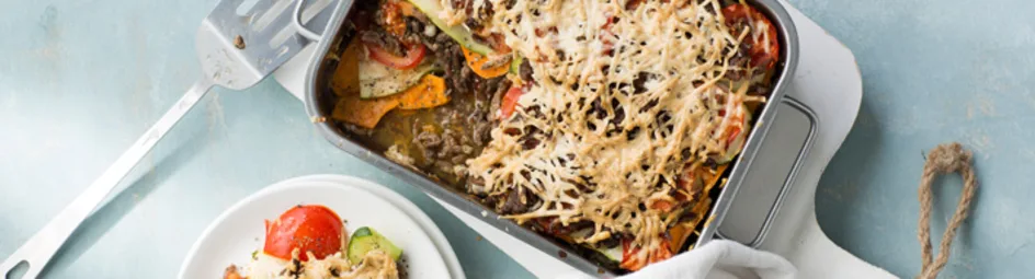 Lasagne van zoete aardappel en courgette