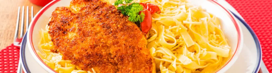 Krokant gebakken pangafilet met knoflook tagliatelle