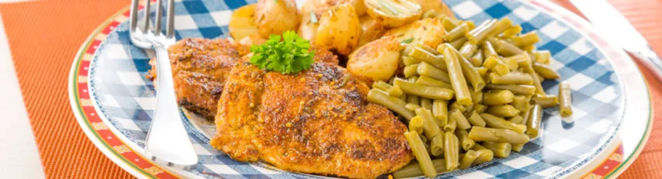 Hamlappen met gebakken krieltjes met rozemarijn