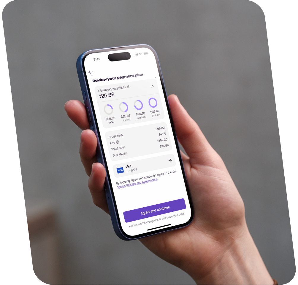 Pay in 4, where you want in the Zip app. image