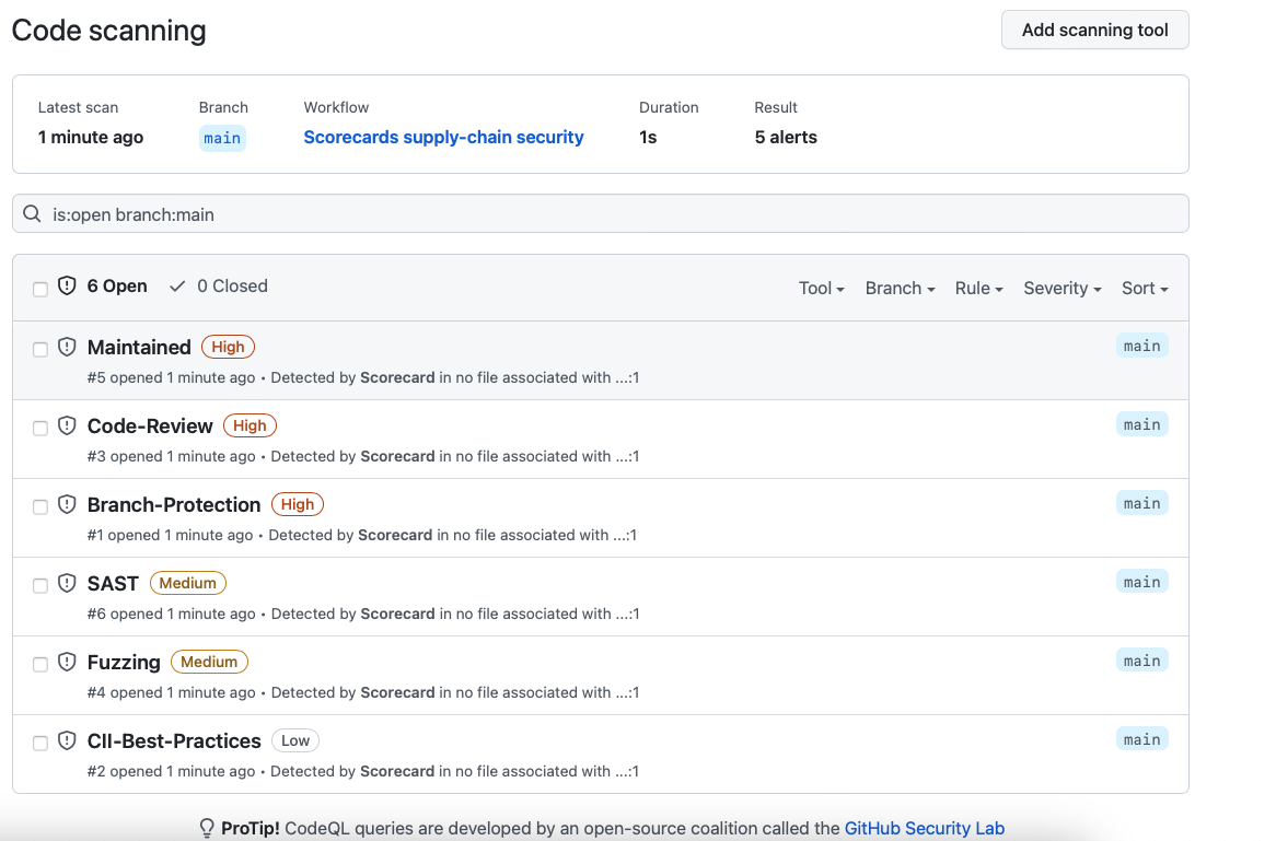 GitHub Security Dashboard screenshot