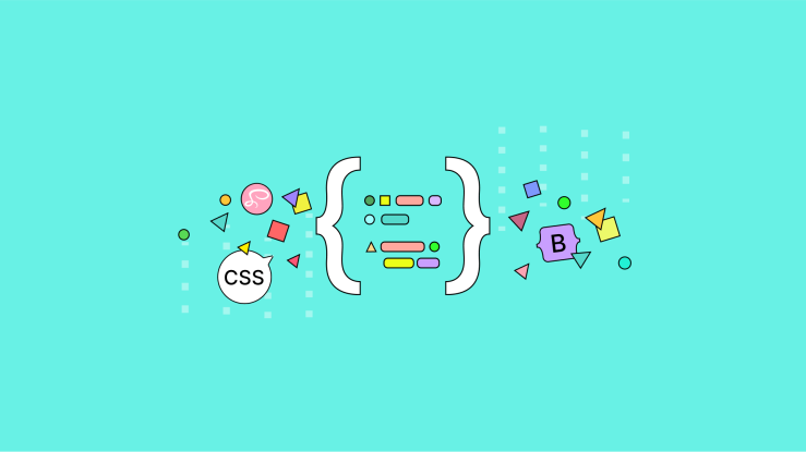 CSS, the initialism, appearing in a box, surrounded by colour, showing the design power of CSS