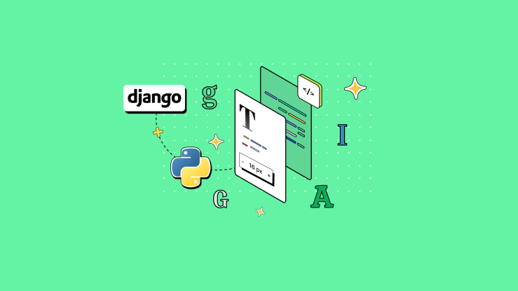 The Django font abilities demonstrated with the Python logo, and font icons around it
