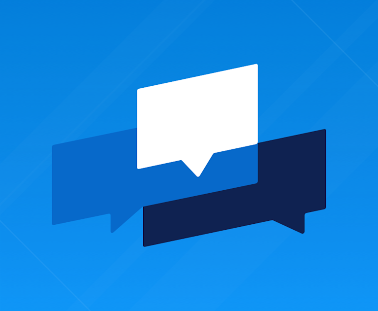 Blue text bubbles on light blue background