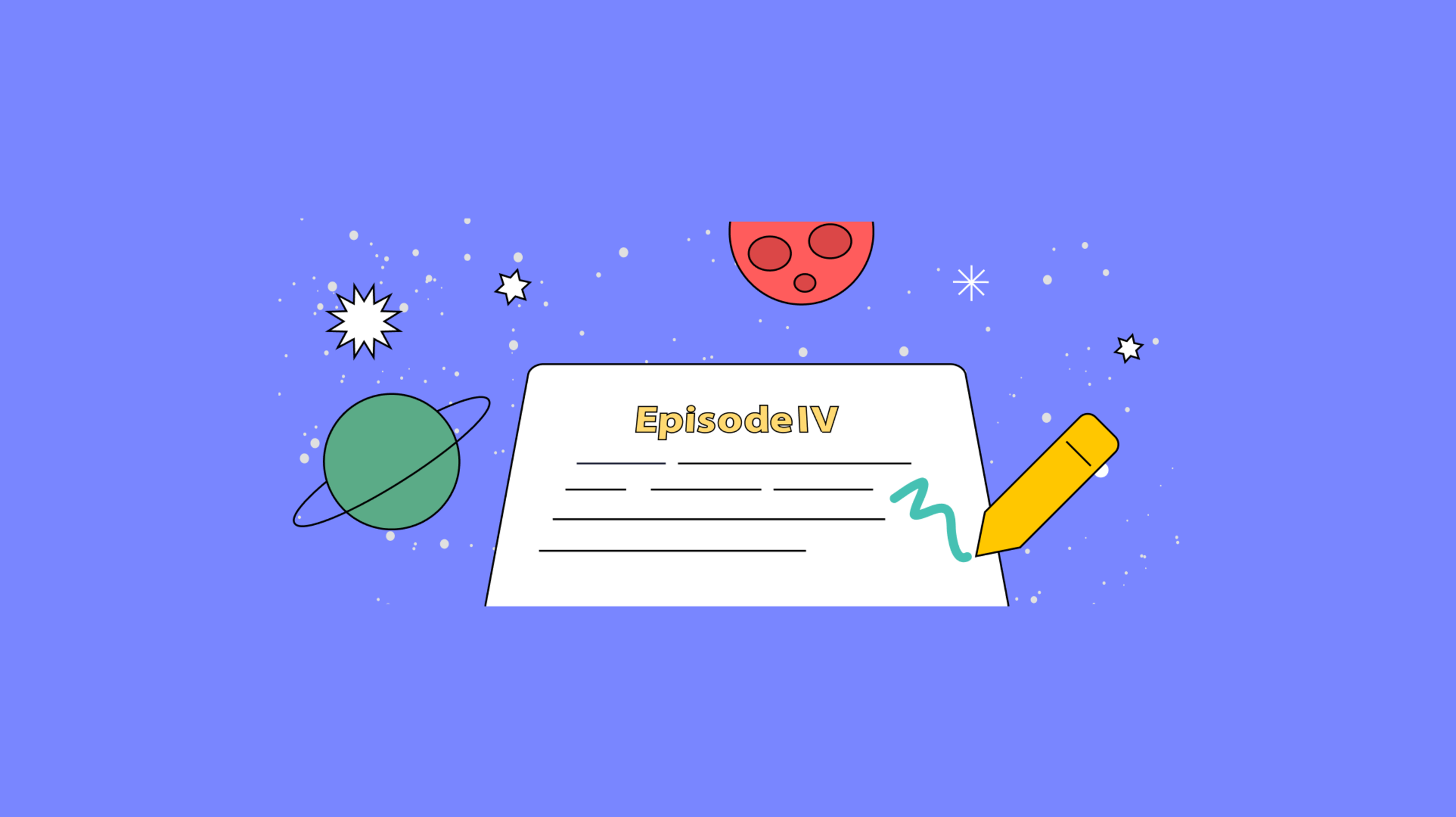 Space depicted in abstract with the words Episode IV appearing on a panel in space