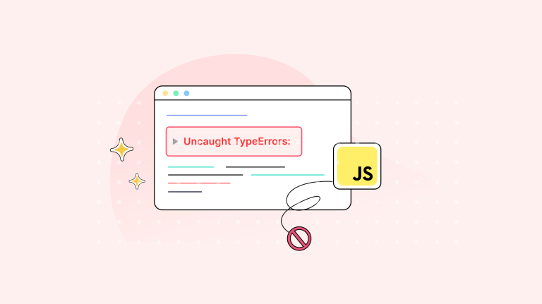 Uncaught TypeErrors appears inside an editor with the JavaScript Icon, with colors capturing the error handling phase