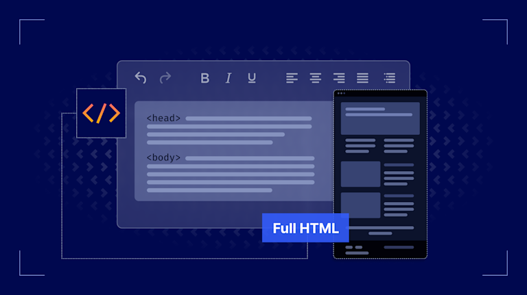 A screen shows an abstract of an editor that includes HTML markup, including the ability to edit both the head elements and the body element in a single screen.