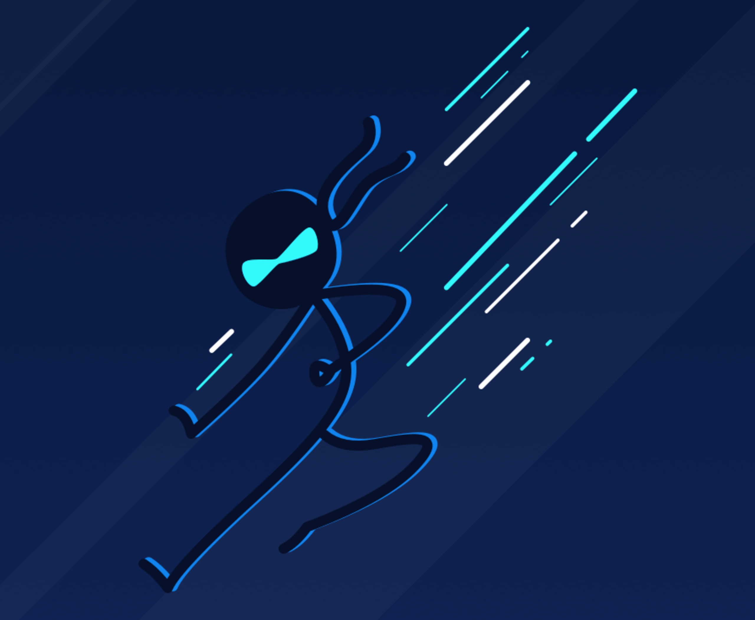 Cartoon illustration of stickman ninja flying through the air.