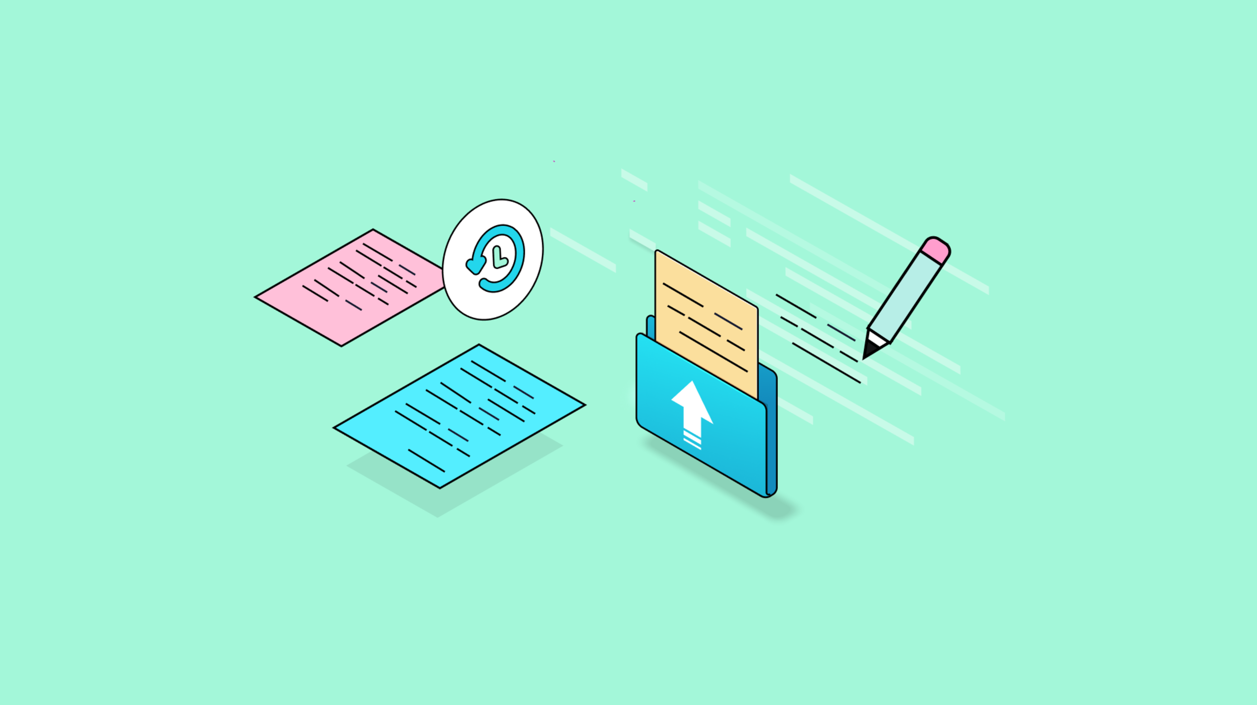 The shifting UI colors associated with the Revision History TinyMCE feature are show with icons represenitng TIme and editing