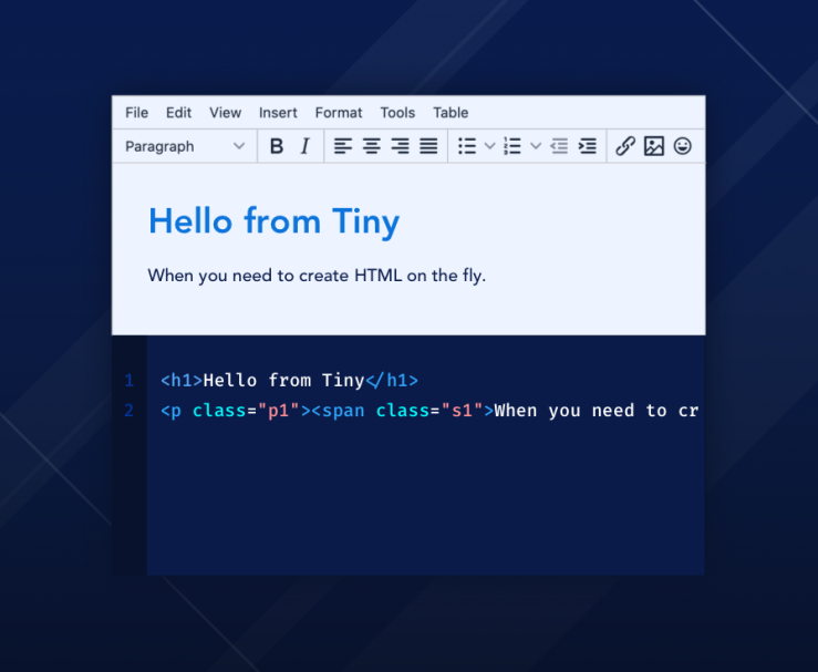 An online HTML editor and the HTML displayed in real-time.