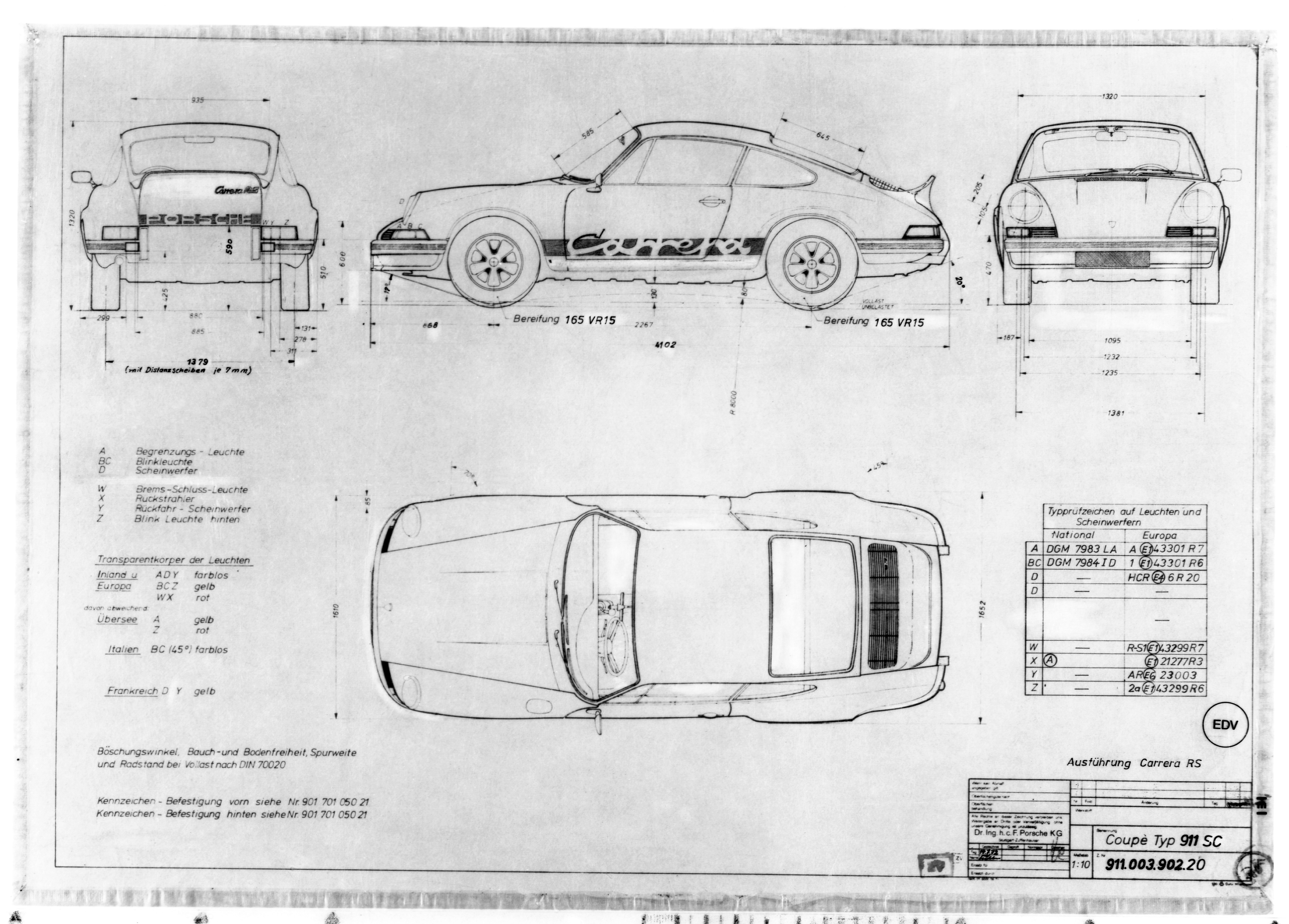Detailed technical drawing of Porsche 911 Carrera RS 2.7