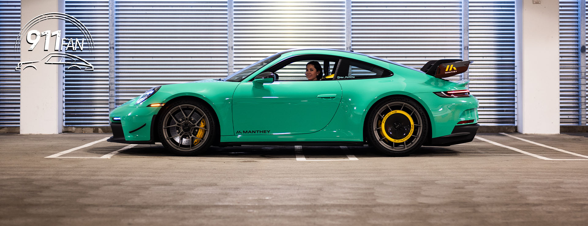 Jade Green Porsche 911 GT3 with Manthey Kit in profile