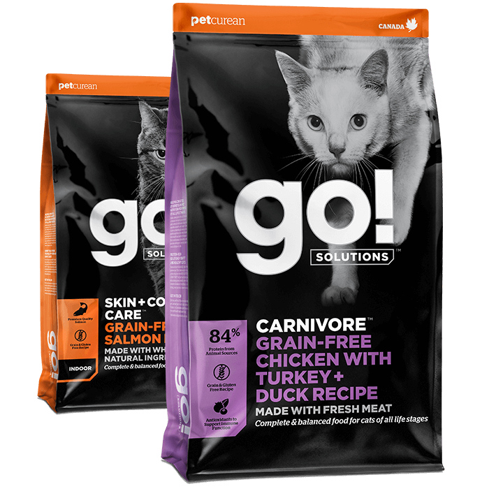 Go! Solutions Skin + Coat Care Salmon and Carnivore Chicken, Turkey + Duck recipes for cats