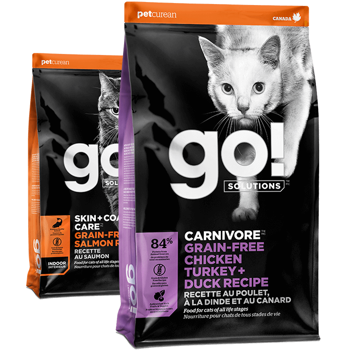 Go! Solutions Skin + Coat Care Salmon and Carnivore Chicken, Turkey + Duck recipes for cats