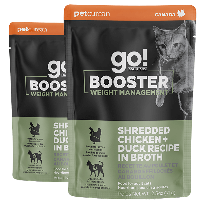 Go! Solutions Weight Management Shredded Chicken + Duck Recipe in Broth cat food topper