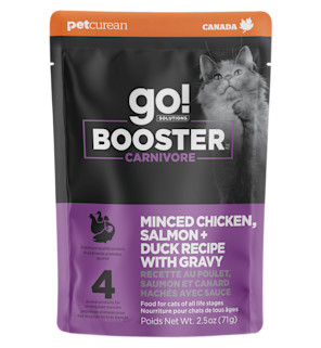 Go! Booster Carnivore Minced Chicken, Salmon + Duck Recipe with Gravy for Cats