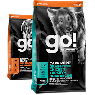 Go! Solutions Skin + Coat Care Salmon and Carnivore Chicken, Turkey + Duck dry food recipes for dogs
