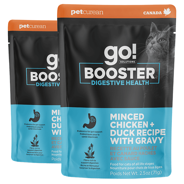 Go! Solutions Booster Digestive Health Minced Chicken + Duck Recipe with Gravy cat food topper