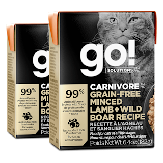 Go! Solutions Carnivore Grain-Free Minced Lamb + Wild Boar Recipe wet cat food tetra paks