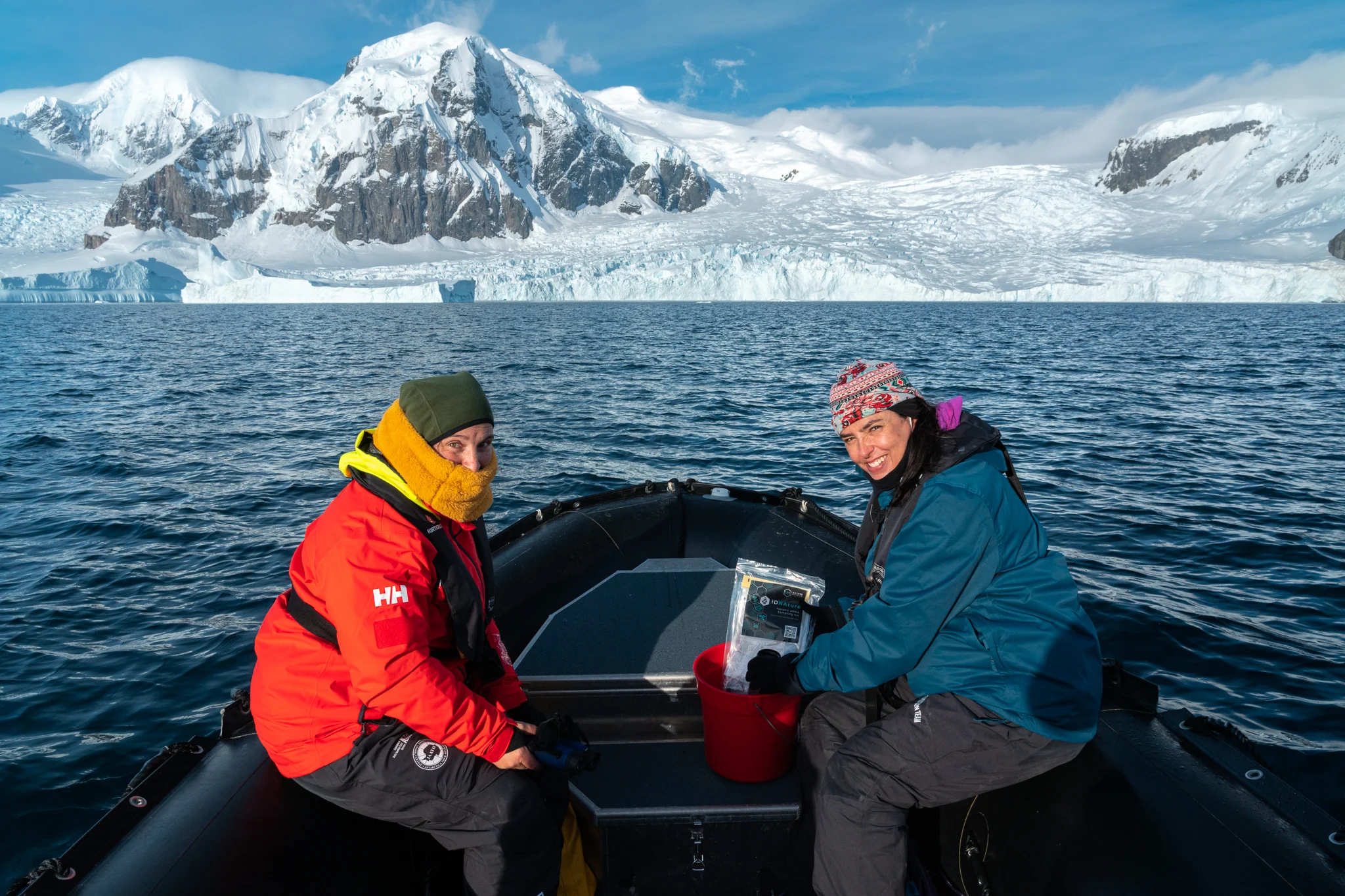 Susana Caballero-Gaitan conducting whale research in the Danco Islands, Antarctica. Photo credit: Yuri Choufour.