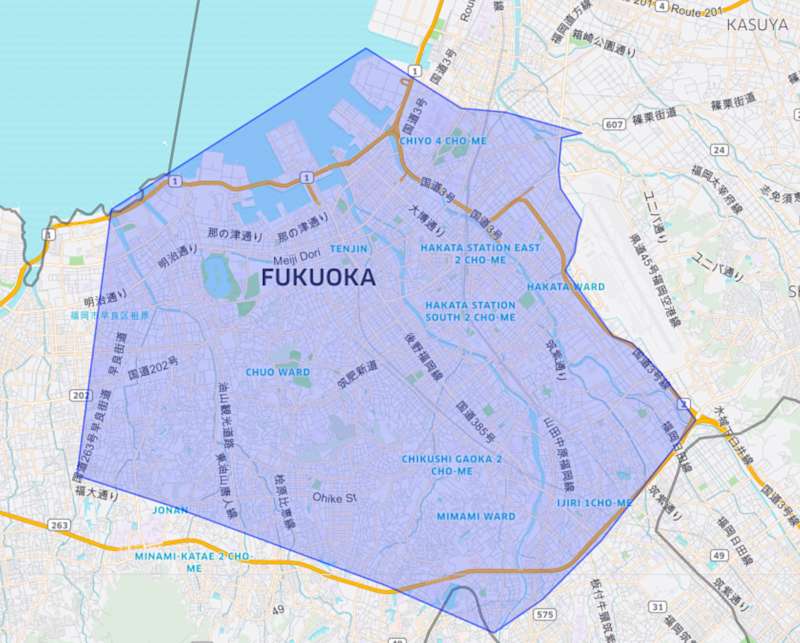 Uber Eats Fukuoka Service Map as of Nov2018