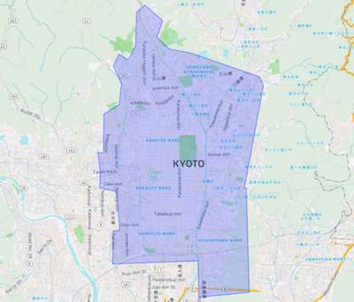 Uber Eats Kyoto Service Aerea as of Oct2018