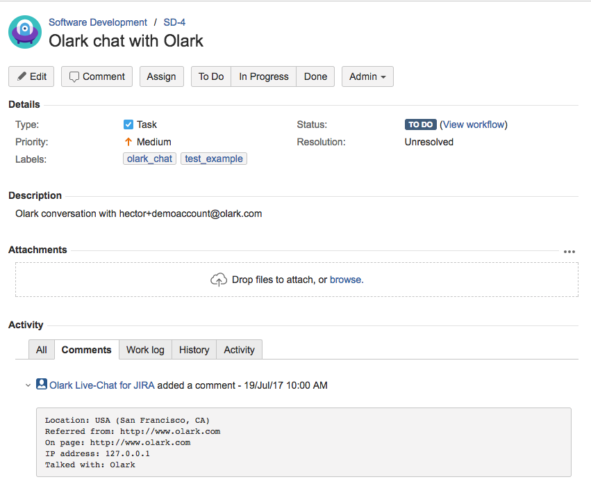 This is a screenhot of JIRA Integration