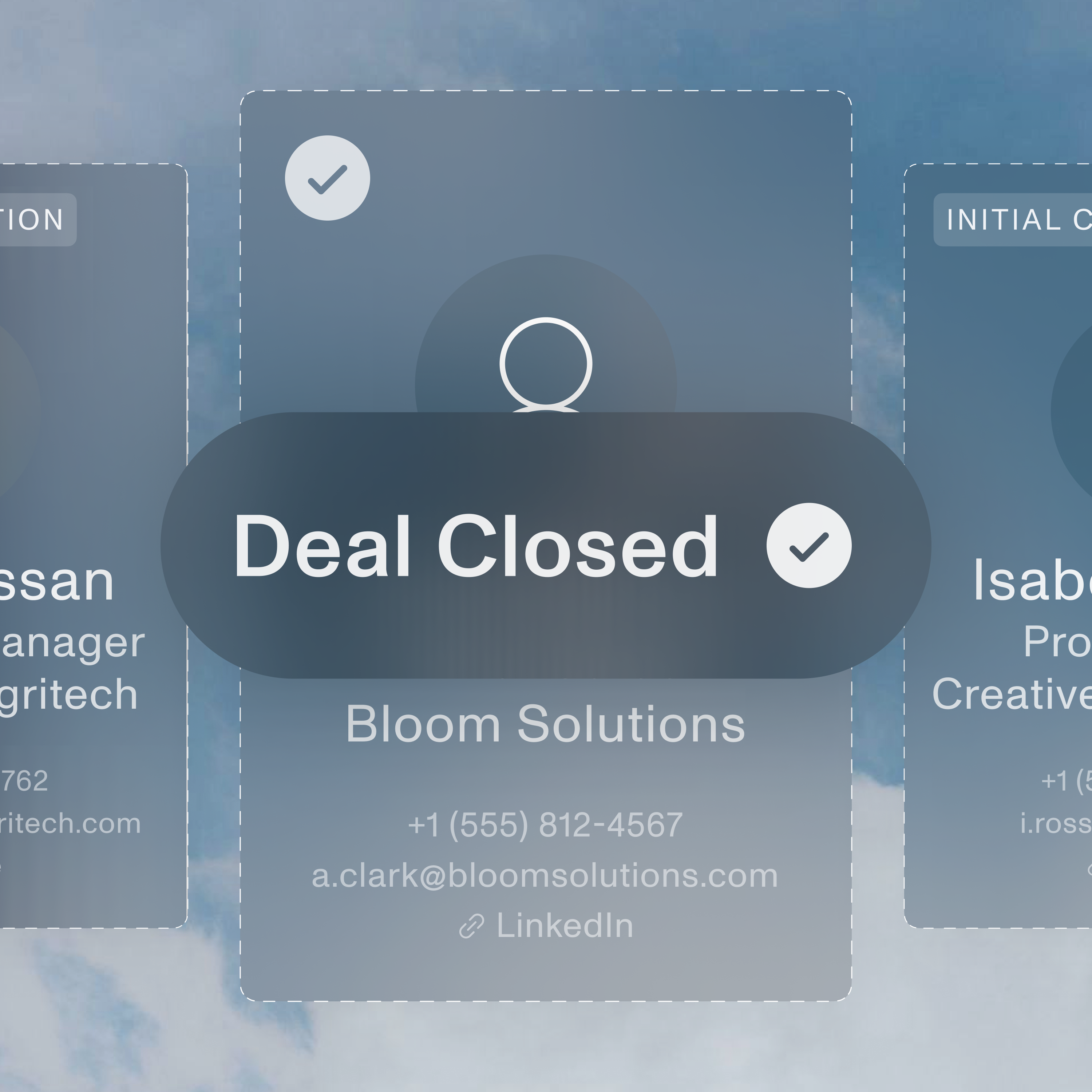 A contact card that shows the deal has been successfully negotiated and closed.