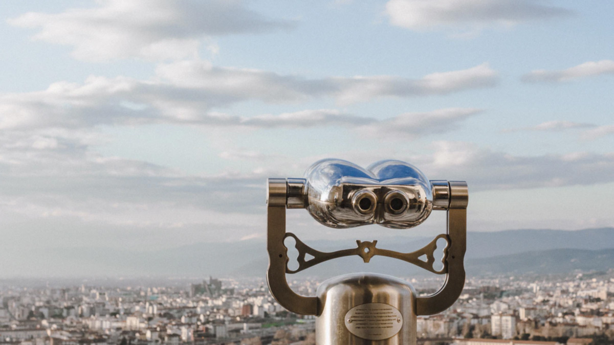 Binoculars, looking towards city