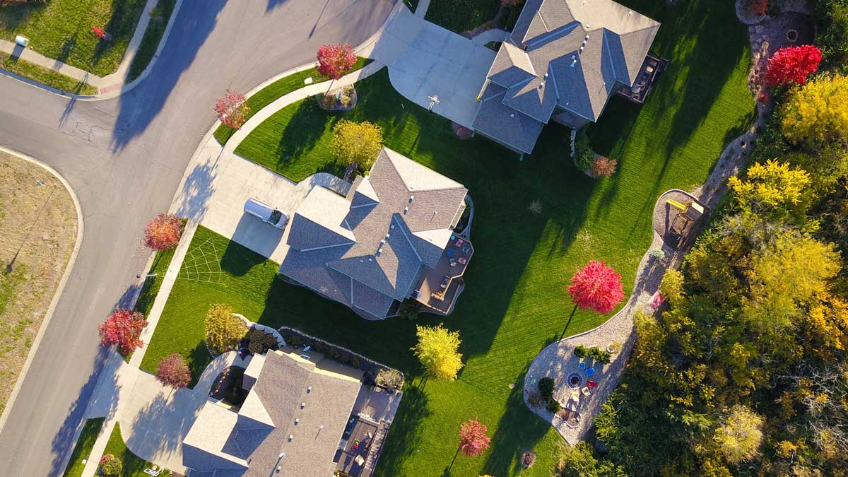 Top view of suburban houses
