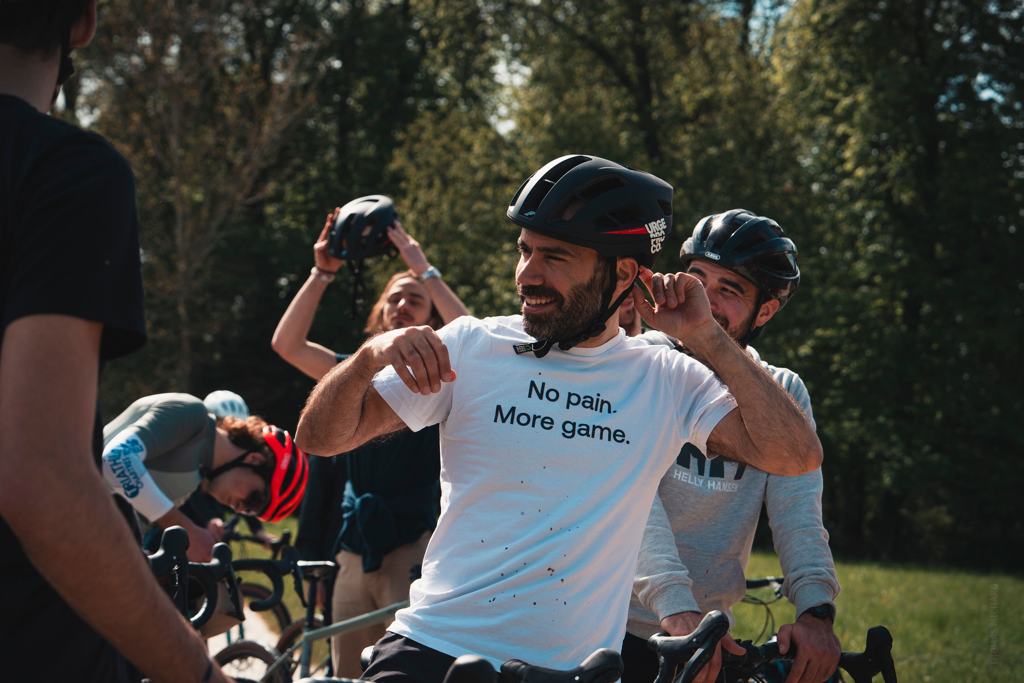 Helmets on, team energy rising.