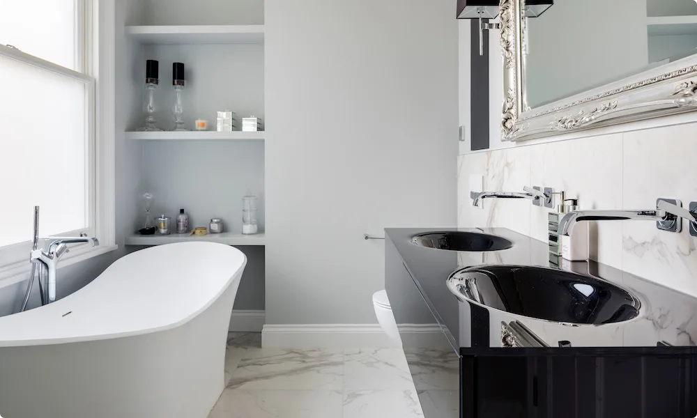 Bathroom interior, his and hers sinks