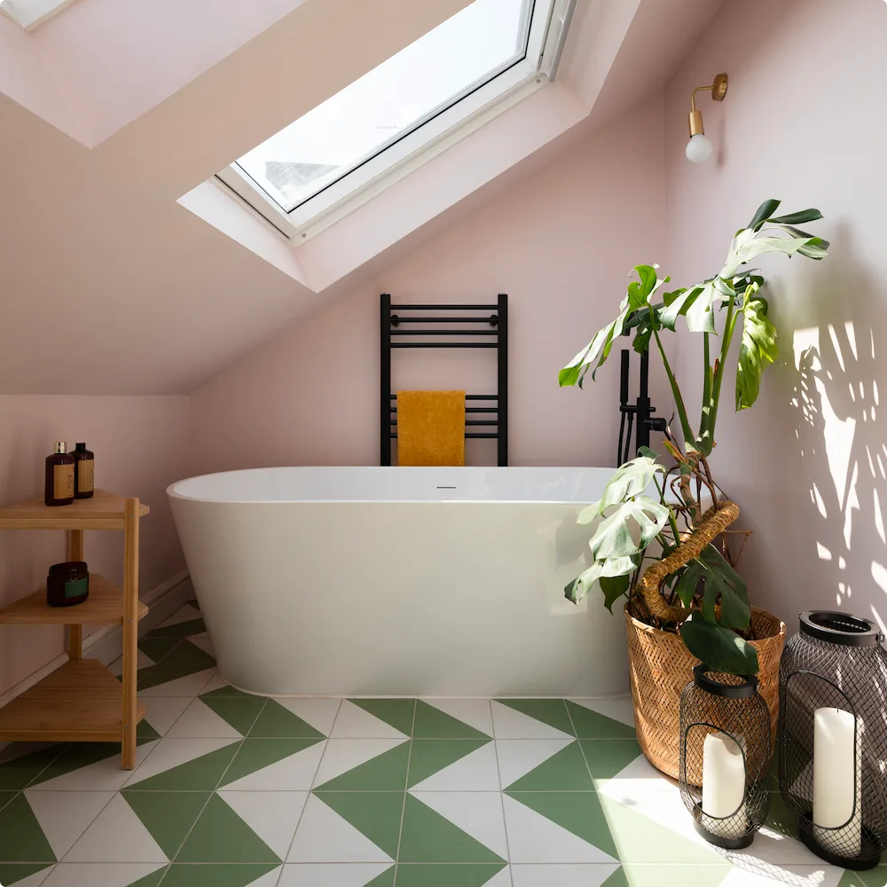 Fun, colourful tiles at a beautifully renovated Resi bathroom in Wimbledon