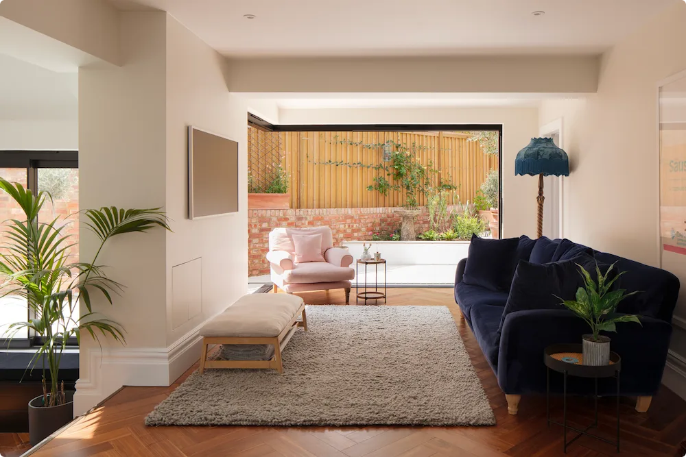 Various soft textures at a completed living room project in Haringey