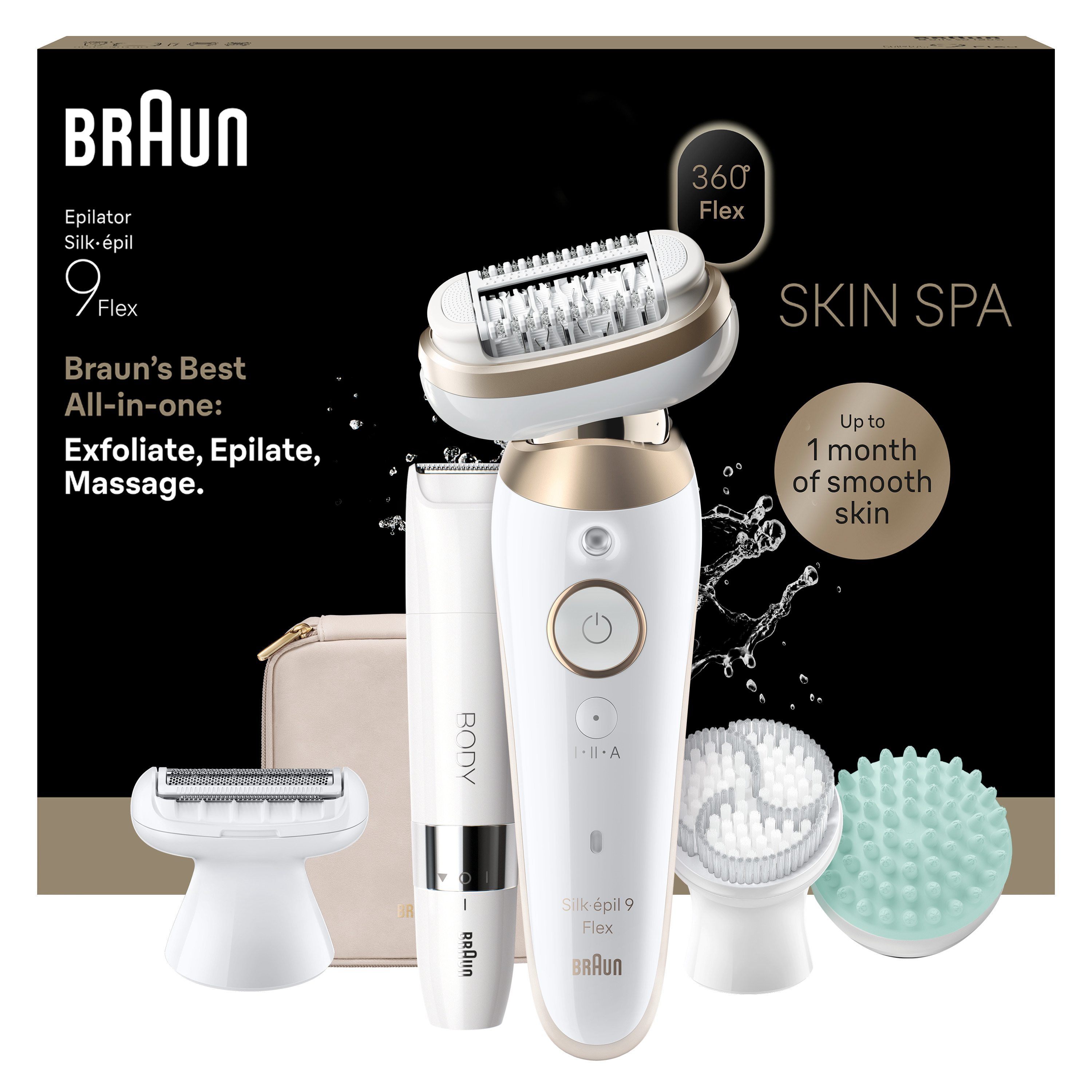 Silk-épil 9 Flex SkinSpa Epilator, 9-481 - All-in-one kit includes a massage pad, exfoliation brushes and more for achieving head-to-toe smoothness