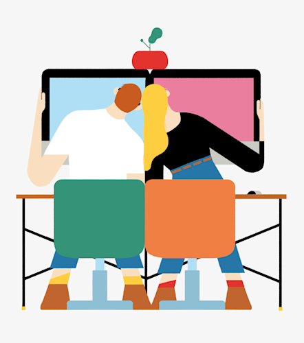 Love and romance at the office illustration article size by Sergio Membrillas