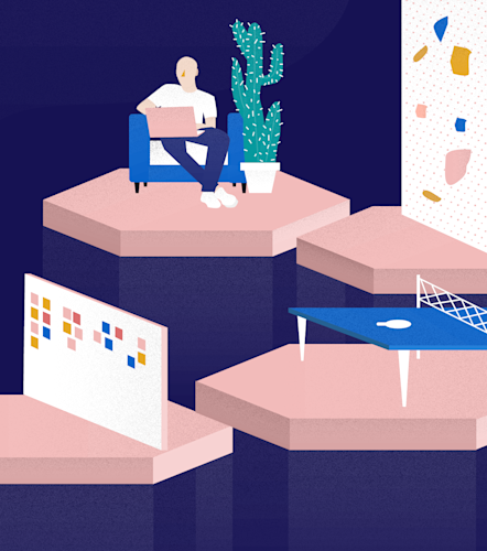 Modern workplace design illustration by Tin Nguyen