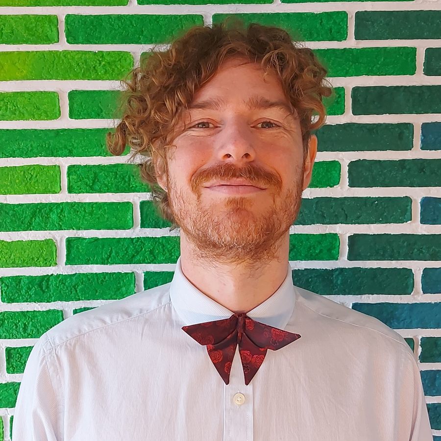 Ginger man with a butterfly bow tie of red roses