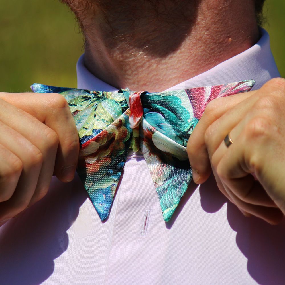Satin origami bow tie with floral pattern